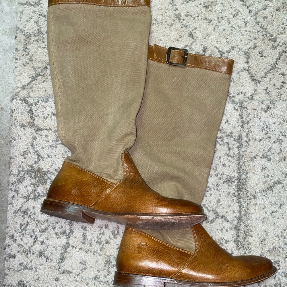 Frye Melissa Canvas and Leather Boots SZ 6 1/2